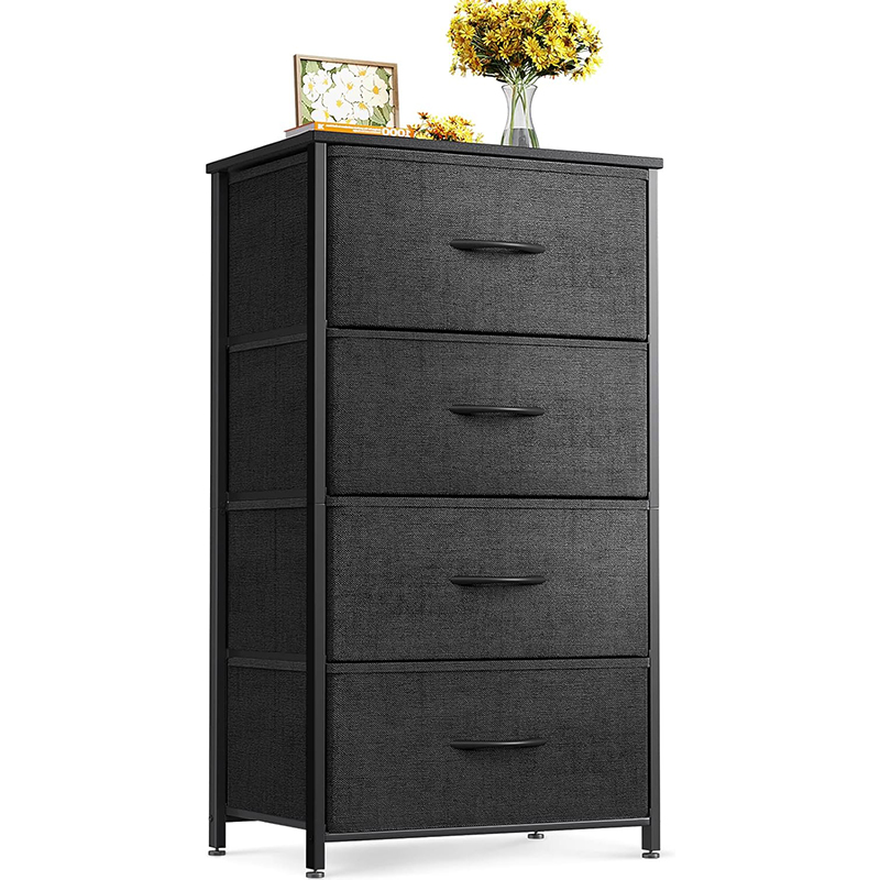 Dresser for Bedroom with 4 Storage Drawers, Small Dresser Chest of Fabric Drawers with Sturdy Steel Frame, Wood Top, Black